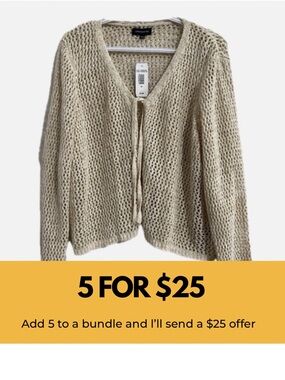 Warehouse One Open Front Cream Knit Cardigan